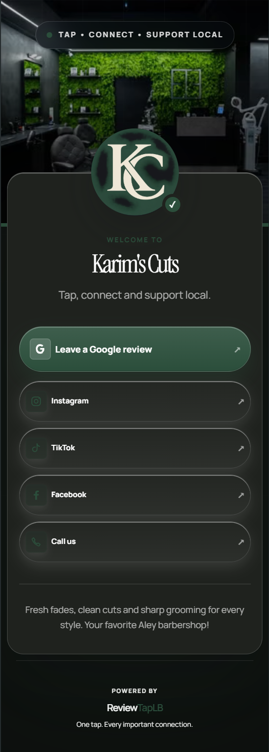 Karim's Cuts ReviewTapLB customer page